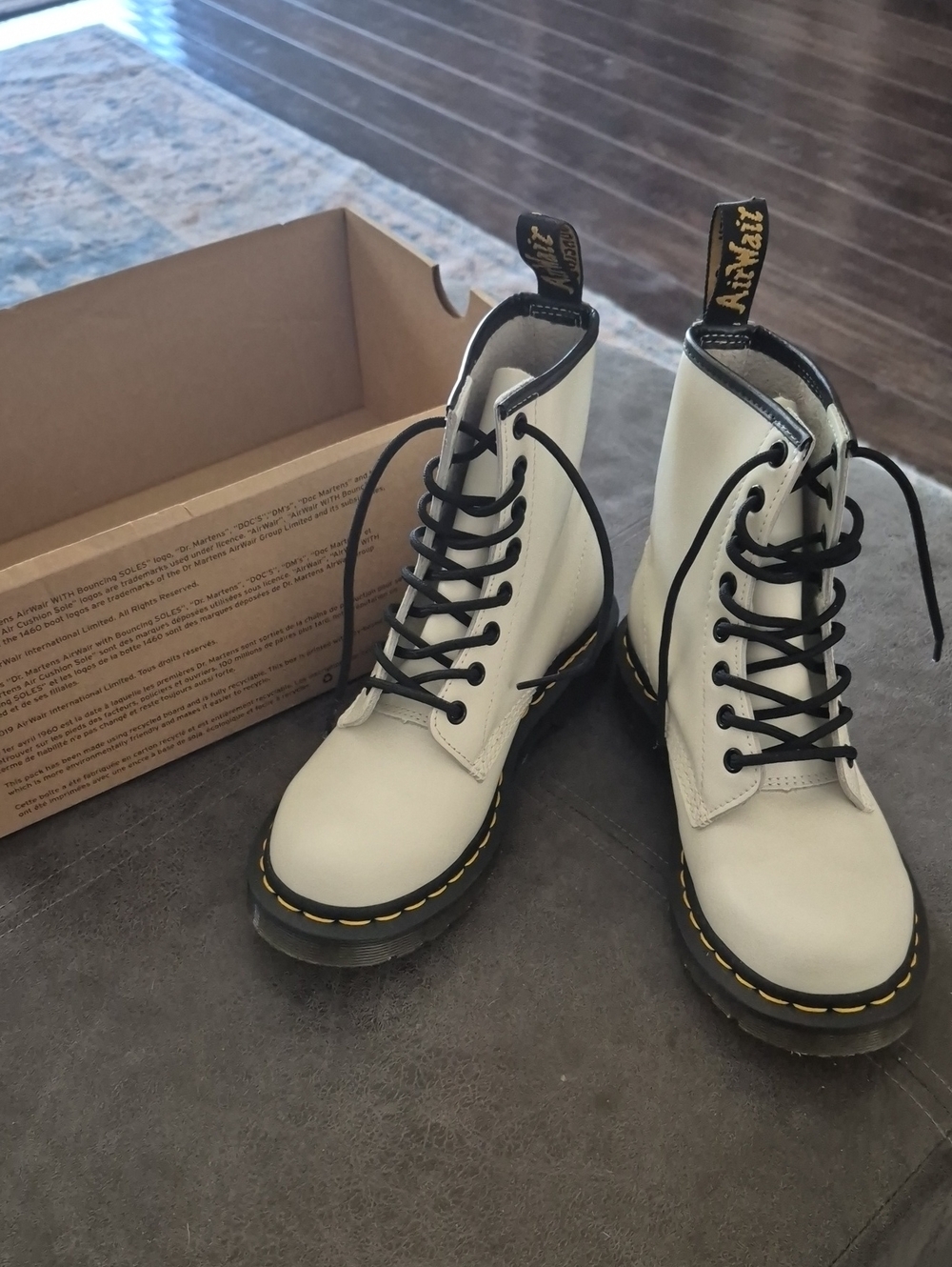 Dr. Martens White Leather Lace-Up Ankle Boots with Black Laces